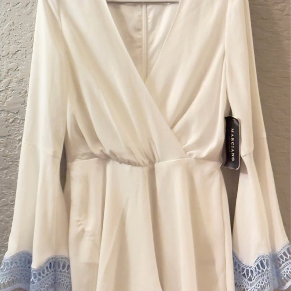Marciano Cream Jumpsuit with Light Blue Lace Trim